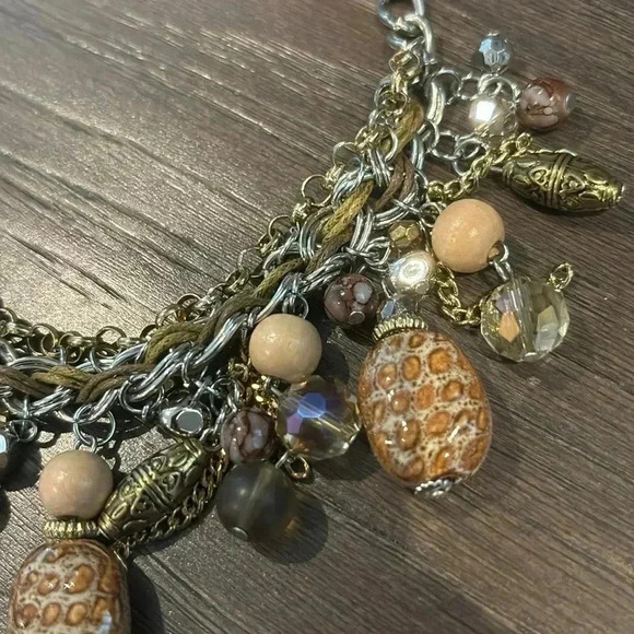 carolD Studio Tiger Eye earrings/necklace set,silver tone chain tan/brown bobble - Picture 5 of 9